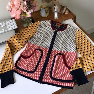 Tory Burch Aldwyn Patchwork Print Cotton Cardigan Sweater S